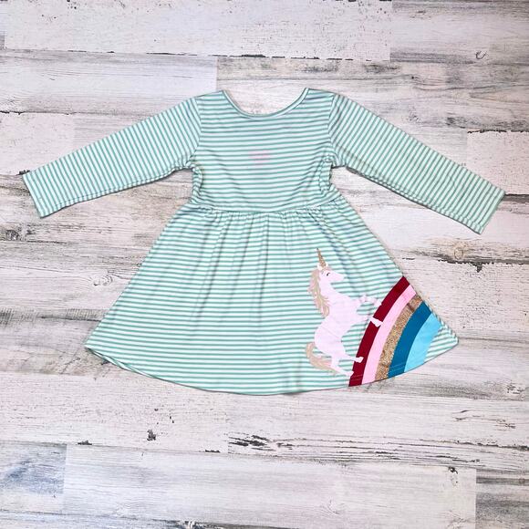 Freestyle Revolution Dress Girls 24M Green Stripe Unicorn Rainbow Long Sleeve - Picture 2 of 7